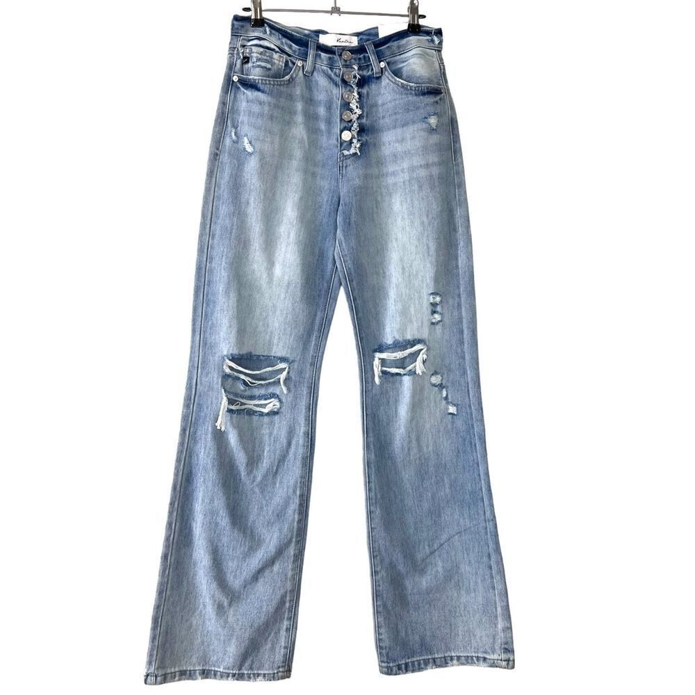 Distressed Light Blue Wide-Leg Women's Jeans